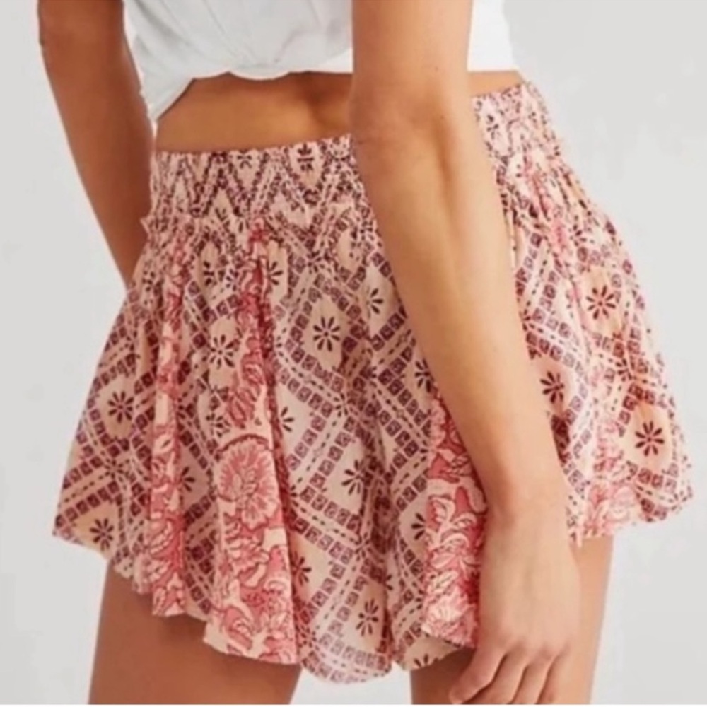 Free People Boho Pink Printed Flowy Shorts